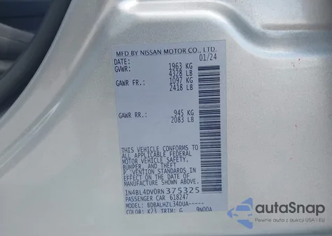 2024 Nissan Altima Sv Fwd from USA, damaged, VIN 1N4BL4DV0RN375325